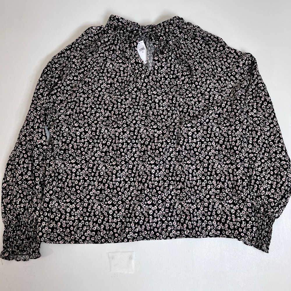 GAP NWT XL Black Floral Mock Neck Tie Blouse Dark Academia Cottagecore - Picture 2 of 12